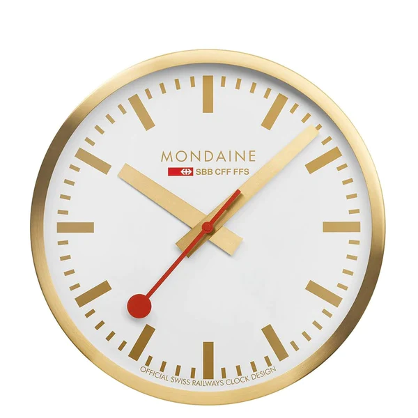 Reloj de pared Mondaine, dorado, esfera blanca